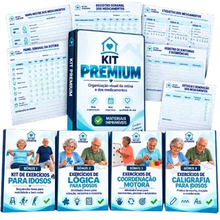 Todos os materiais do Kit do Cuidador Premium com bônus