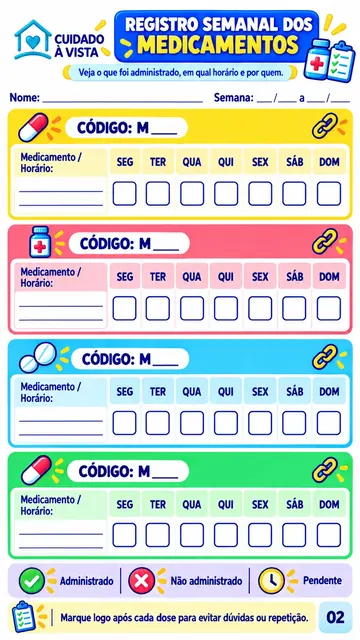 Registro Semanal dos Medicamentos: veja o que foi administrado, em qual horário e por quem